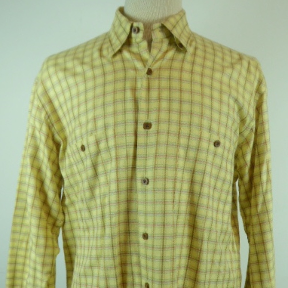 Robert Talbott gold plaid flannel work shirt M shacket